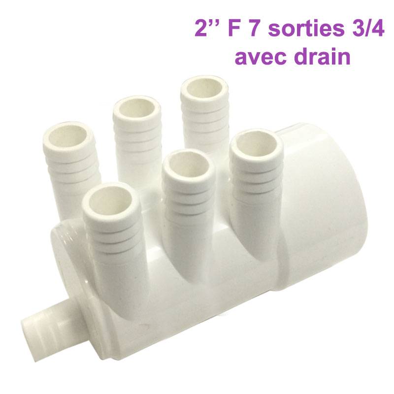 Nourrice pour SPA 2″ F – 7 Sorties 3/4″ M avec Drain