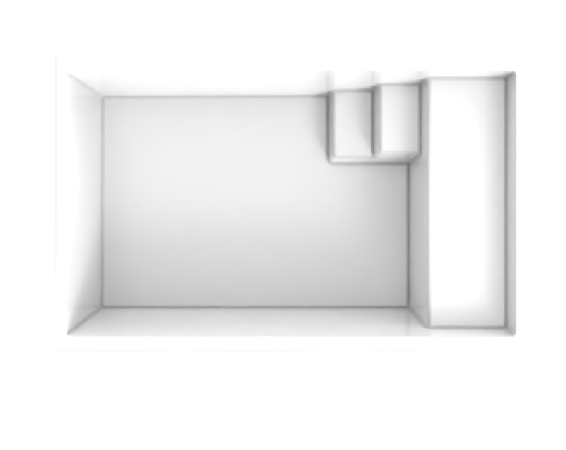 Vue de dessus du modèle Mahina – disposition optimisée avec escalier d’accès et banquette.