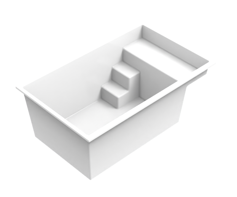 Représentation du bassin Mahina dans sa version livrée en kit, avec finition acrylique haut de gamme.