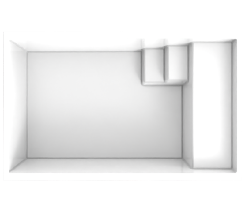 Aperçu global de la piscine avec escalier intégré, parfait pour optimiser l’espace de nage.