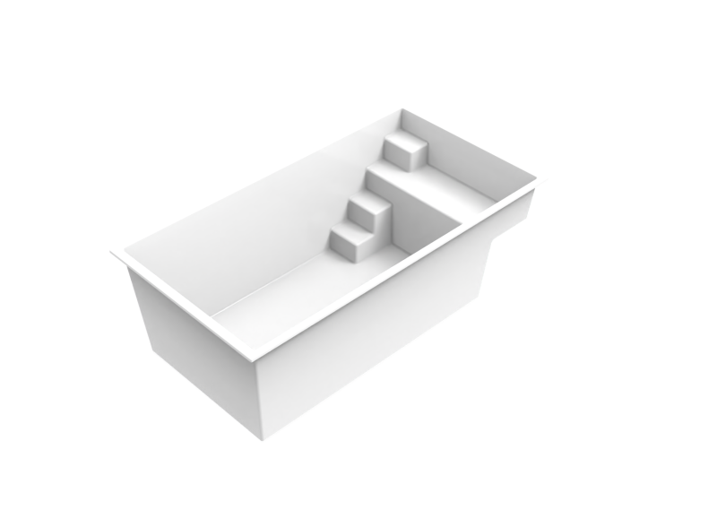 Cette vue en perspective de la piscine Bora Bora met en avant la forme rectangulaire et l’escalier intégré.