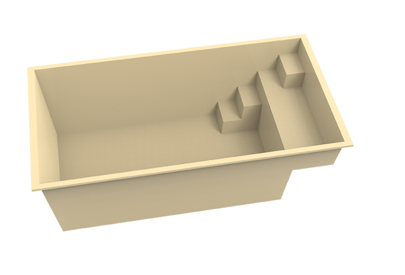 Modèle 3D de la piscine Bora Bora – marches latérales et banquette intégrée.