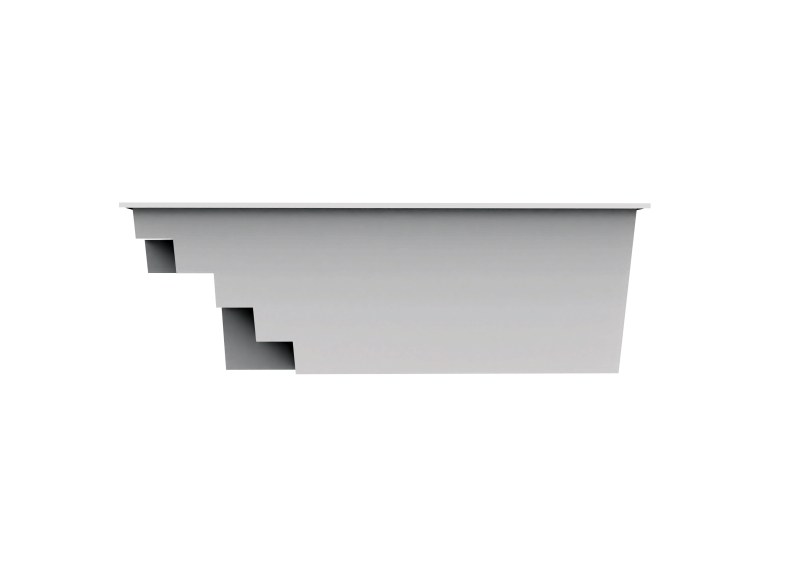 Modélisation 3D de la piscine Bora Bora – vue de côté pour visualiser la profondeur.