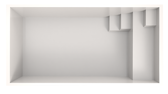 Vue du dessus de la piscine Bora Bora : forme rectangulaire épurée et escalier intégré pour une entrée facile.