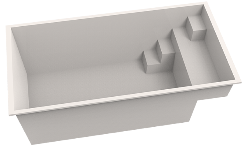 Modélisation 3D de la piscine Bora Bora : un design rectangulaire optimisé pour les petits espaces.