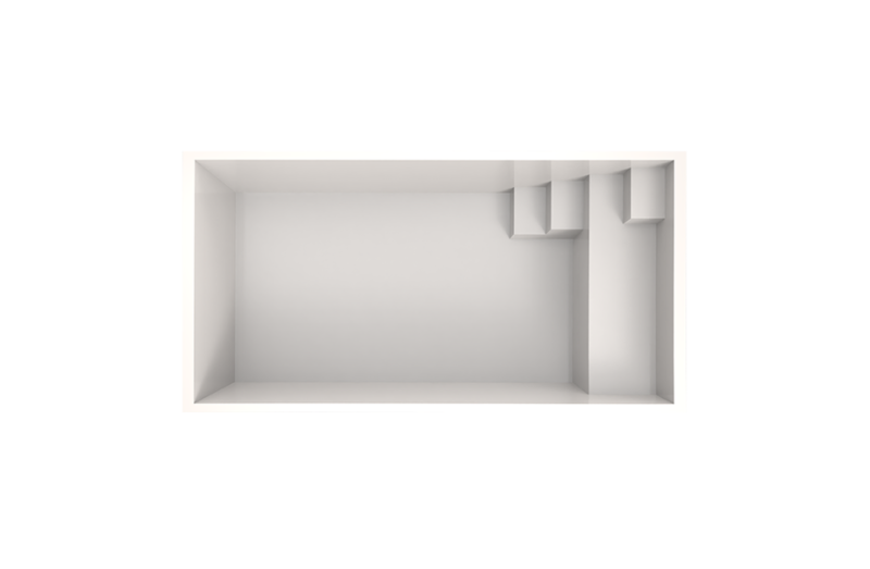 Vue aérienne de la piscine coque Bora Bora – Format compact et escalier intégré pour un accès facile.