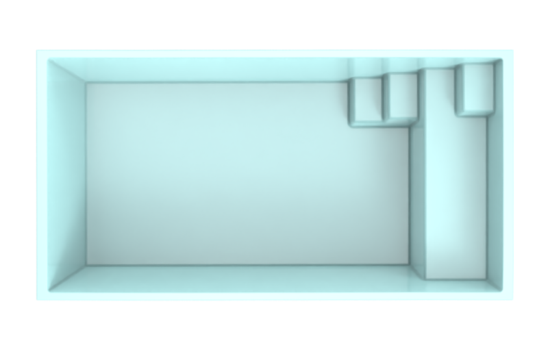 Vue de dessus du modèle Bora Bora, une piscine coque rectangulaire et épurée pensée pour les jardins urbains.