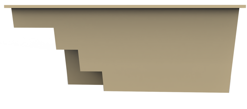 Coupe latérale de la piscine coque Mahina – structure en acrylique renforcé pour une excellente résistance et durabilité.