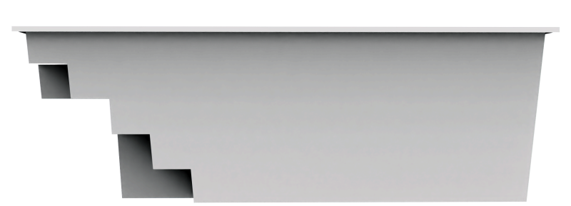 Profil latéral de la piscine Bora Bora : profondeur étudiée et escaliers droits pour une sécurité renforcée.