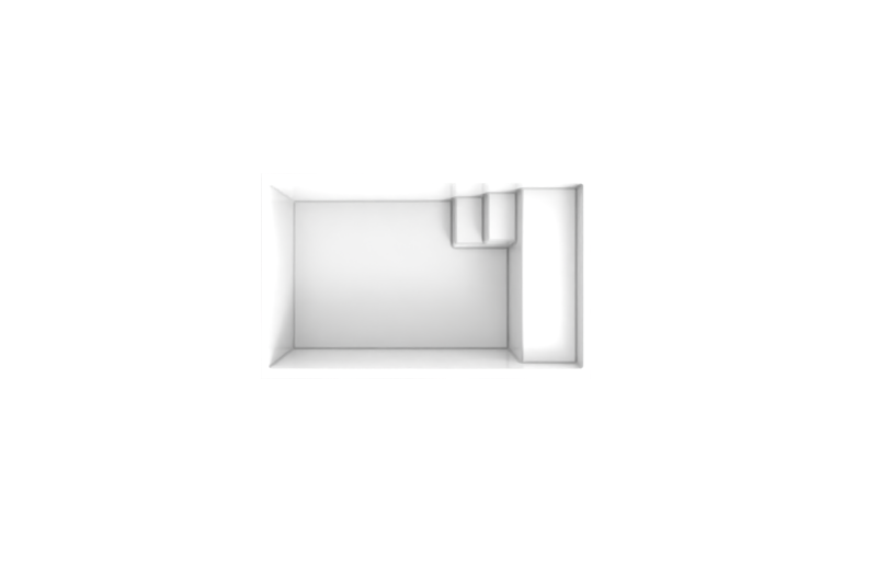Schéma vu du dessus de la piscine Mahina : marches latérales et banquette pour un confort optimal dans moins de 10 m².