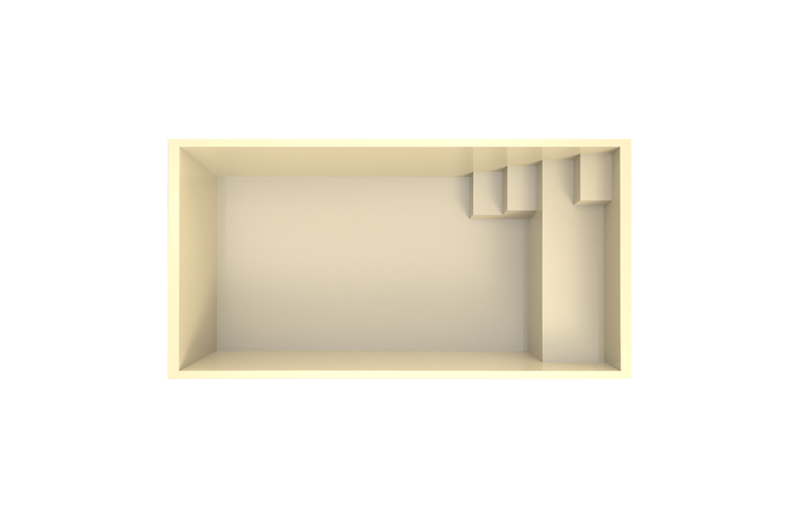 Vue 3D en hauteur du modèle Bora Bora – design optimisé avec escalier d’angle et banquette intégrée